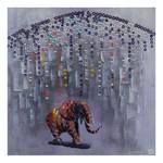 Bild Elefant in the rain Blau - Grau - Textil - 80 x 80 x 3.8 cm