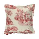 Housse de coussin à volant plat Ecru / Motif rouge - 40 x 40 cm