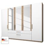 Armoire à  vêtements Lea Avec tiroirs Imitation chêne clair de San Remo / Blanc Alpin - Largeur : 250 cm - 5 portes - 3 miroir
