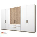 Armoire à  vêtements Lea Avec tiroirs Imitation chêne clair de San Remo / Blanc Alpin - Largeur : 300 cm - 6 portes - Sans portes miroir
