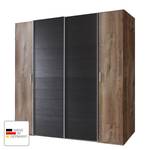 Armoire à vêtements Lotto I Imitation chêne tourbe / Imitation chêne noir - Largeur : 225 cm - Sans cadre passepartout