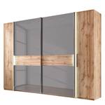 Armoire Milano Avec éclairage - Verre couleur basalte / Imitation chêne sauvage