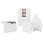 Complete set Jil (3-delig) grenenhout deels massief - babybed, commode en kledingkast 3-deurs - wit gelakt