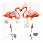 Leinwand Flamingos Multicolor - Weiß - Naturfaser - 100 x 100 x 4 cm