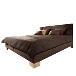 Lit rembourré Newal Coffre à literie inclus - Marron - 140 x 200cm - Avec sommier à lattes & matelas - Matelas de mousse froide