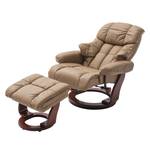 Relaxfauteuil Grunewald (met hocker) echt leer/kunstleer - Bruin/walnoothouten look