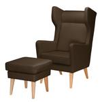 Oorfauteuil Bucoli geweven stof structuurstof - Bruin - Met hocker