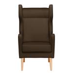 Fauteuil à oreilles Bucoli Tissu structuré - Marron - Avec repose-pieds