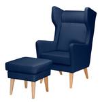 Fauteuil à oreilles Bucoli Tissu structuré - Bleu foncé - Avec repose-pieds