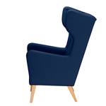 Fauteuil à oreilles Bucoli Tissu structuré - Bleu foncé - Avec repose-pieds