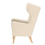 Oorfauteuil Bucoli geweven stof structuurstof - Ecrú - Met hocker