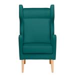 Oorfauteuil Bucoli geweven stof structuurstof - Petrolblauw - Met hocker