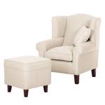 Oorfauteuil Colmar geweven stof - Stof Maka: Beige - Met hocker