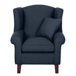 Oorfauteuil Colmar geweven stof - Stof Maka: Donkerblauw - Met hocker