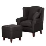 Oorfauteuil Colmar geweven stof - Stof Maka: Donkergrijs - Met hocker