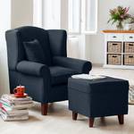 Fauteuil à oreilles Colmar Tissu - Tissu Maka : Bleu foncé - Sans repose-pieds