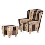 Oorfauteuil Isabelle beige geweven stof/zwart - Met hocker