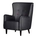 Fauteuil à oreilles Josslyn Tissu gris foncé - Avec repose-pieds