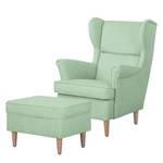 Fauteuil à oreilles Juna I Tissu Beige - Vert pastel - Avec repose-pieds