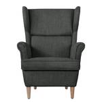 Fauteuil à oreilles Juna I Tissu Beige - Anthracite - Avec repose-pieds