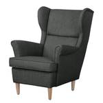 Fauteuil à oreilles Juna I Tissu Beige - Anthracite - Avec repose-pieds