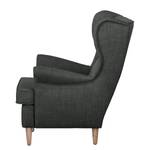 Fauteuil à oreilles Juna I Tissu Beige - Anthracite - Avec repose-pieds