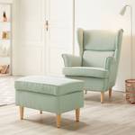 Fauteuil à oreilles Juna I Tissu Beige - Vert pastel - Avec repose-pieds