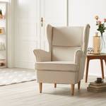 Fauteuil à oreilles Juna II Tissu Beige - Crème - Sans repose-pieds