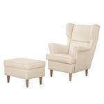 Fauteuil à oreilles Juna II Tissu Beige - Crème - Avec repose-pieds