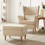 Ohrensessel Juna II Webstoff Creme - Mit Hocker