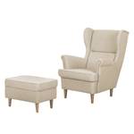 Ohrensessel Juna III Webstoff Beige - Mit Hocker