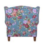 Oorfauteuil Sofia XXL turquoise geweven stof - bloemenpatroon