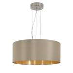 Hanglamp Maserlo II geweven stof/staal - 3 lichtbronnen - Taupe/Goudkleurig