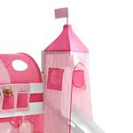 Spielbett Kenny Massivholz Kiefer - Inklusive Rutsche, Turm & Textilset - Weiß lackiert - Rosa
