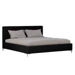 Gestoffeerd bed Aralia I echt leer - Leer Arik: Zwart - 140 x 200cm - 1 opbergruimte - T-vorm