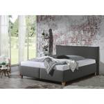 Lit capitonné Kolbäck Tissu structuré Anthracite - 200 x 200cm - Sans sommier & matelas