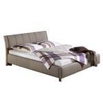 Lit rembourré Sevilla Cuir synthétique - Taupe - 180 x 200cm - Avec sommier à lattes & matelas - Matelas de mousse froide