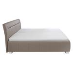 Lit capitonné Tabea Cuir véritable - Gris sable - 160 x 200cm - Avec sommier à lattes & matelas - D2 souple