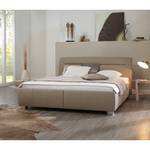 Lit capitonné Tabea Cuir véritable - Gris sable - 200 x 200cm - Avec sommier à lattes & matelas - D2 souple