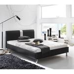 Lit capitonné Umea Imitation cuir - Noir - 140 x 200cm - Matelas boxspring