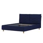 Polsterbett Versa II Stoff Valona: Dunkelblau - 90 x 200cm - Kein Bettkasten - Hellbraun