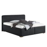 Lit capitonné Vitaby Tissu structuré Anthracite - 200 x 200cm - Avec sommier à lattes