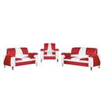 Gestoffeerde meubelset Torquay (3-zitsbank, 2-zitsbank en fauteuil) - rood/wit kunstleer