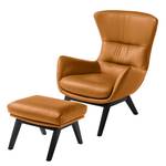 Fauteuil HEPBURN met houten pootjes echt leer - Echt leer Neka: Cognackleurig - Zwart