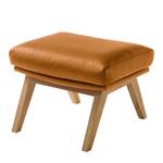 Hocker HEPBURN met houten pootjes echt leer - Echt leer Neka: Cognackleurig - Donkere eikenhout