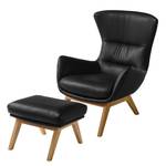 Fauteuil HEPBURN met houten pootjes echt leer - Echt leer Neka: Zwart - Donkere eikenhout