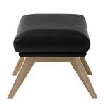 Pouf repose-pieds Hepburn I Cuir véritable - Cuir véritable Neka : Noir - Chêne clair