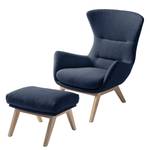 Hocker HEPBURN met houten pootjes geweven stof - Geweven stof Milan: Lichtblauw - Lichte eikenhouten