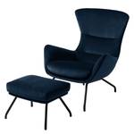 Fauteuil Hepburn III fluweel - Velours Shyla: Donkerblauw - Zwart