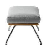 Pouf repose-pieds Hepburn II Tissu / Cuir véritable - Gris clair / Cognac - Chrome brillant